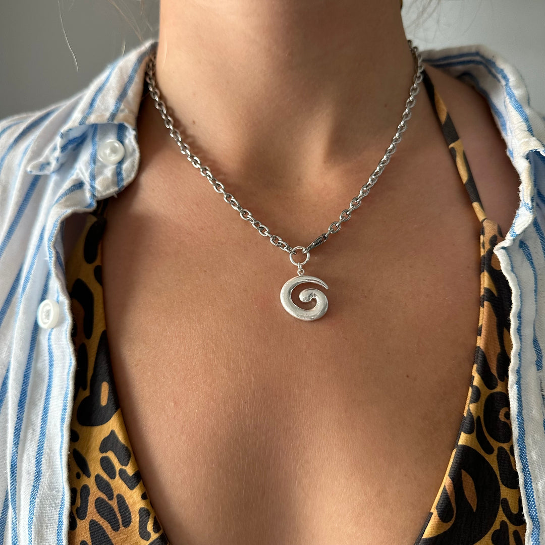 Swirl Charm Necklace- Silver