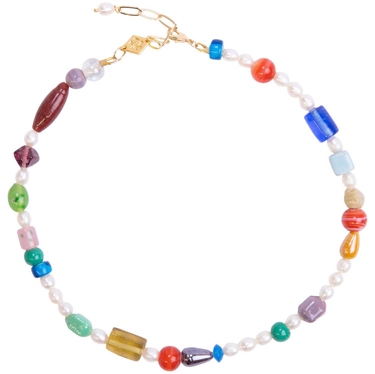 glass bead and freshwater pearl necklace. Colorful pearl necklace